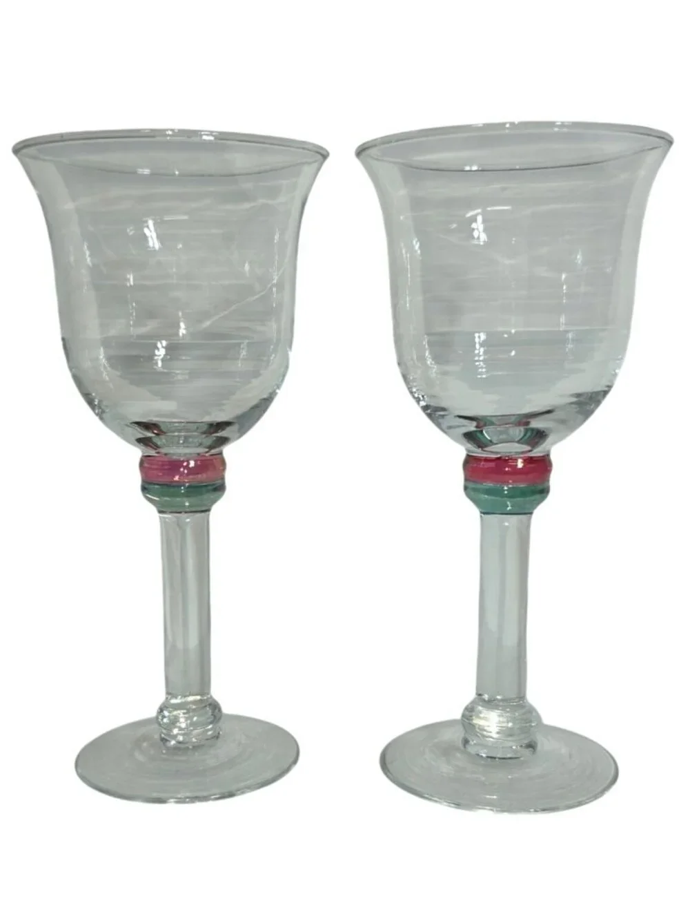 Vintage Glass Goblets Drinking Cup Clear Red/Pink Green Dinner Christmas Party